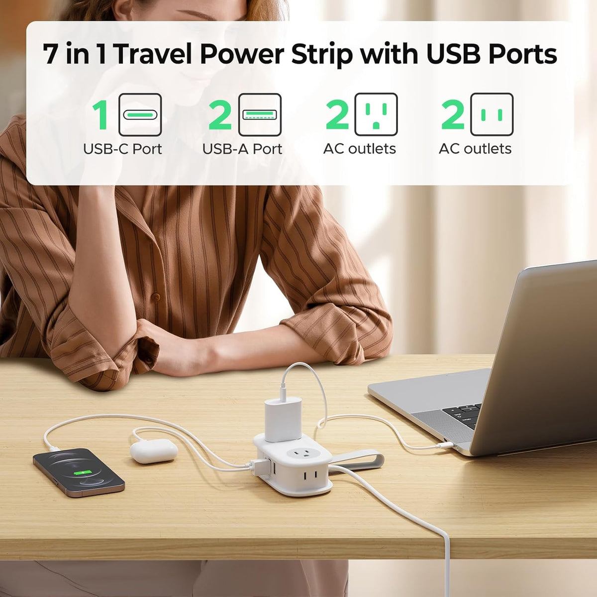 ORICO Travel Power Strip - 4 Outlets & 3 USB Ports (1 USB-C) | Compact 4FT Extension Cord for Hotels & Cruises