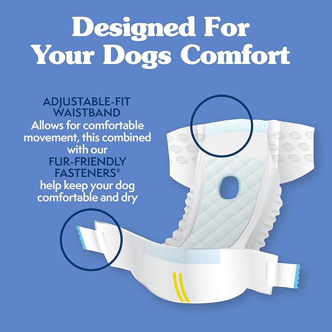 Simple Solution Female Dog Diapers – Disposable Leak-Proof Diapers for Incontinence, Potty Training, and Heat Cycle – Adjustable Fit for Medium Dogs with 15–23 Inch Waist – 30 Count (Pack of 12)