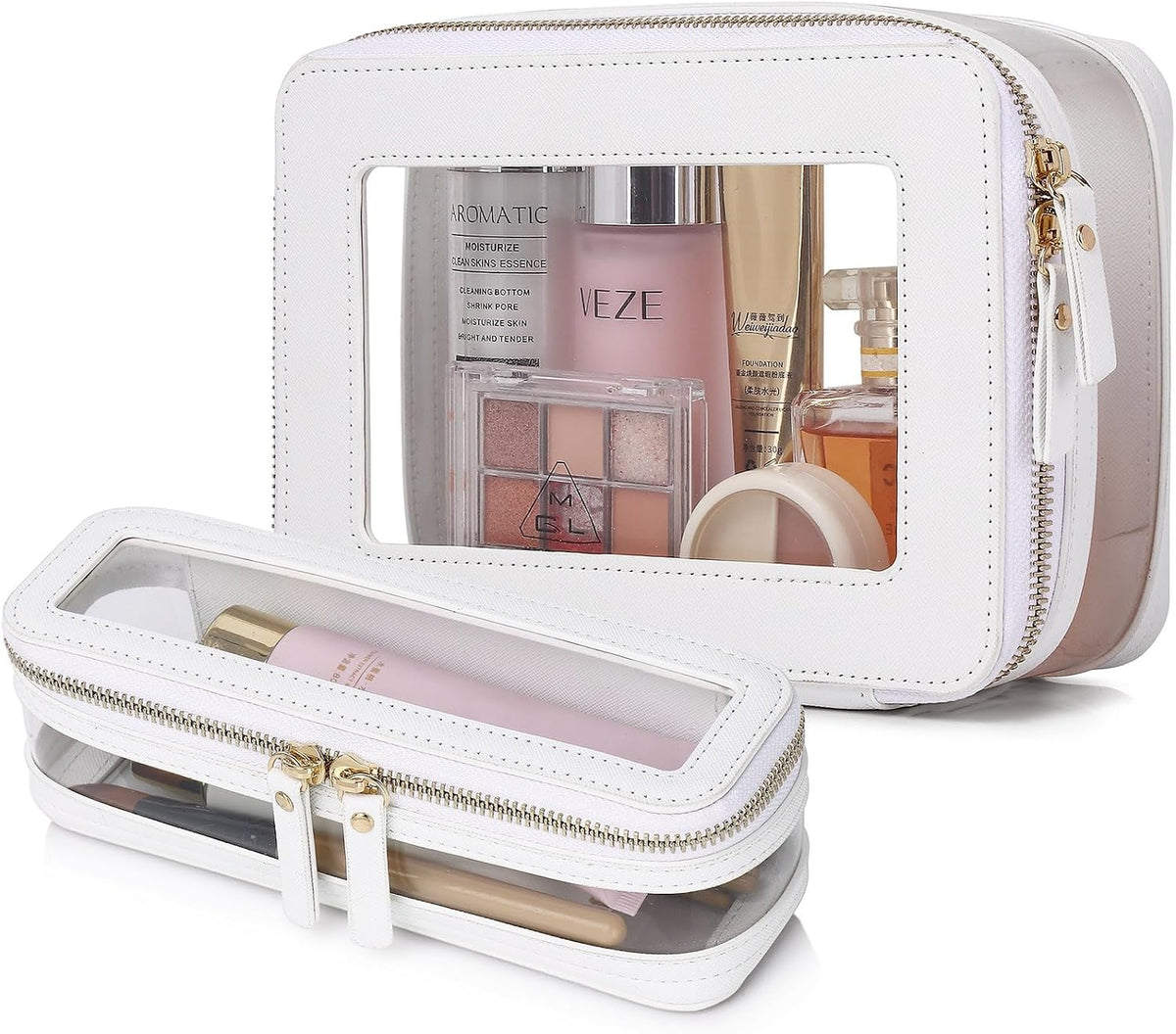 Pinkmik Clear Makeup Bag, (Beige, L+M+SLIM)