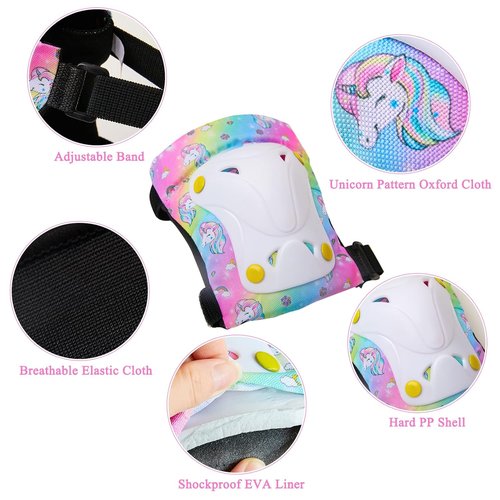FIODAY Kids Knee Pads Set - Adjustable Protective Gear with Elbow Pads & Wrist Guards | Rainbow, 3-8 Years