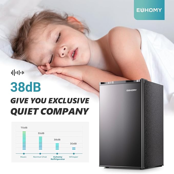 EUHOMY 3.2 Cu.Ft Mini Fridge with Freezer, Single Door Compact Refrigerator, Adjustable Thermostat, Mini Refrigerator Energy Saving, Mini fridge for Bedroom, Dorm, Office, Black