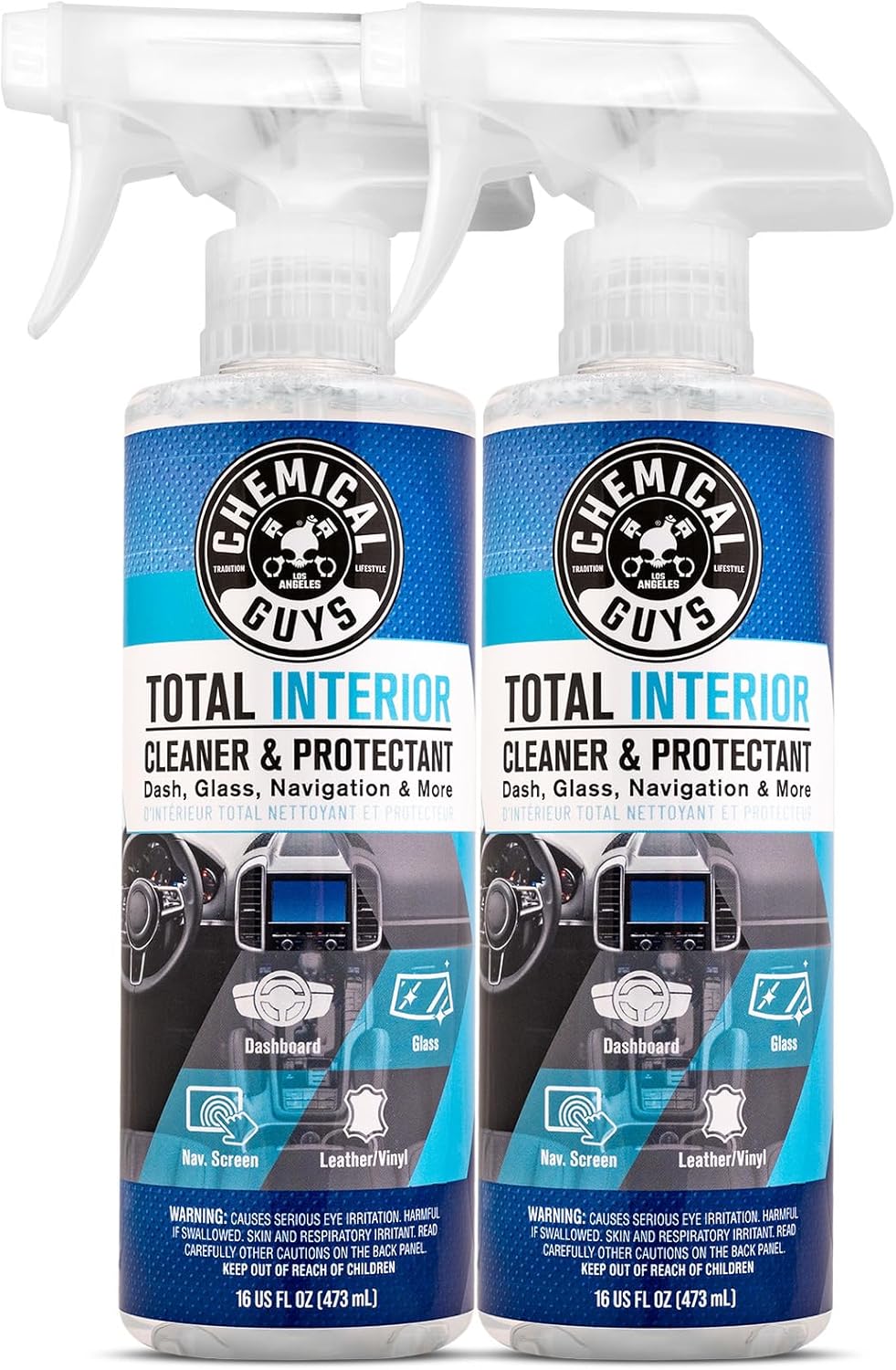 Chemical Guys Total Interior Cleaner & Protectant – Chemical Guys Interior Cleaner, Cleans & Protects Leather, Vinyl, Plastic, Rubber, Glass with a Streak-Free Finish — 16 Fl Oz (Pack of 2)