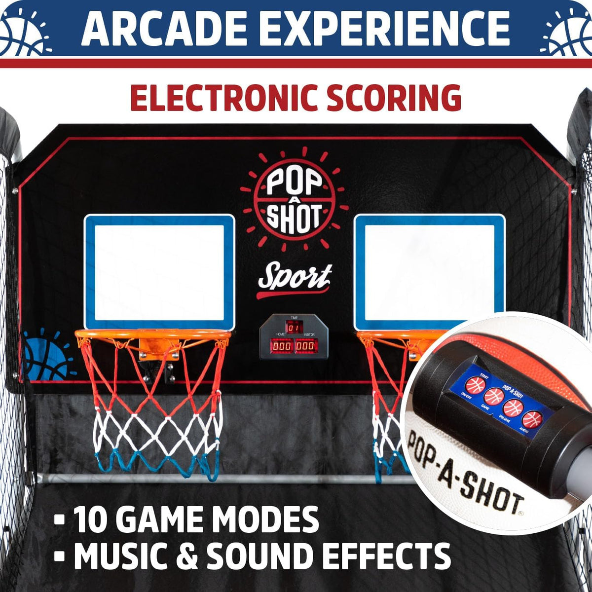 Pop-A-Shot - Dual Shot Arcade Basketball Game | 10 Game Modes & Paddle Scoring | Foldable Design for Easy Storage