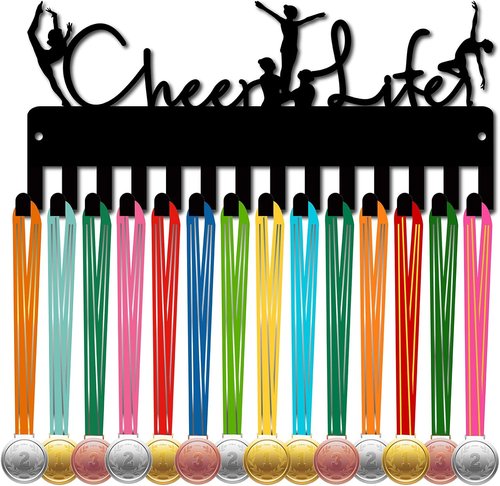 CREATCABIN Medal Holder - Sports Medal Hanger Display Rack with 14 Hooks | Black, 11.4 x 5.1 Inch