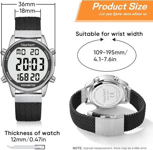 Hearkent Pedometer Watch for Women - 30M Waterproof Step Counter with EL Backlight & Stopwatch