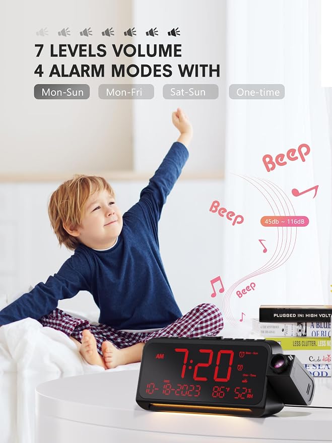 Projection Alarm Clock for Bedroom Ceiling, Digital Clock Projector