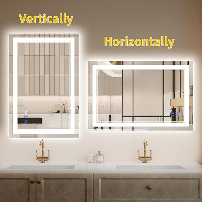 30"x36" LED Bathroom Mirror with Lights, Anti-Fog, Backlit + Front Lit, Dimmable, Led Vanity Mirror for Wall, Lighted Bathroom Mirror, 3 Colors, Shatter-Proof Tempered Glass