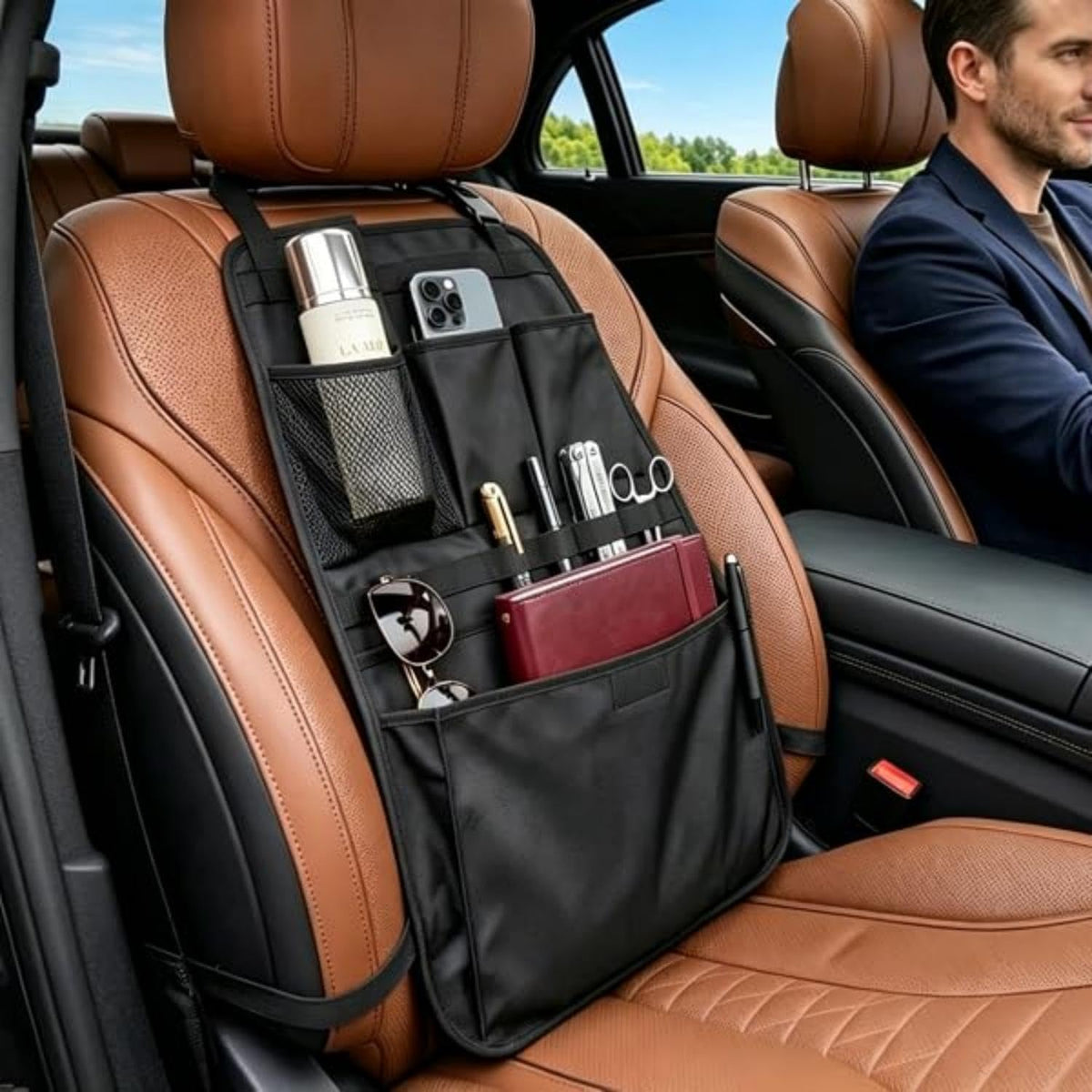 Car Seat Back Organizer with Compartment (Black)