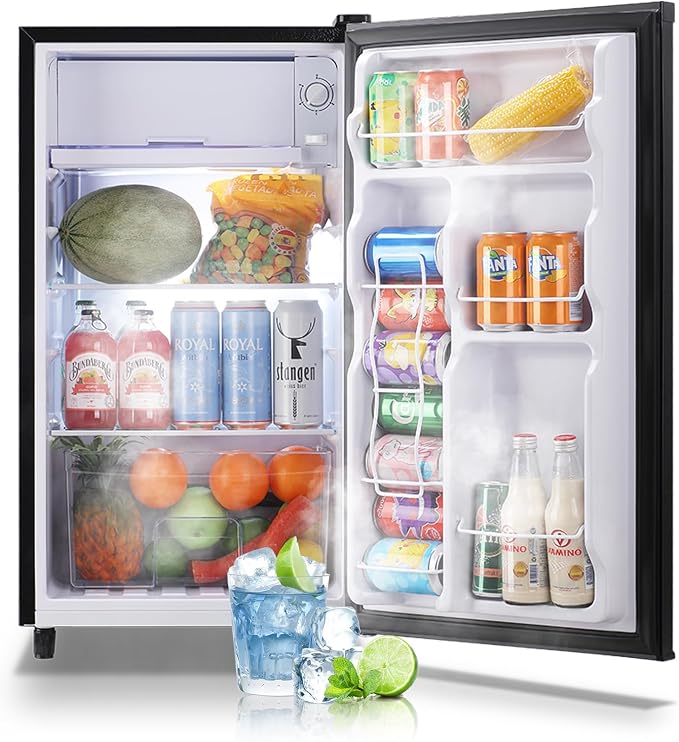 Compact Refrigerator 3.2 CU.FT Mini Fridge with Freezer Single Door Adjustable Temperature Side Door Wire Rack suit for Dorm Office Apartment BLACK