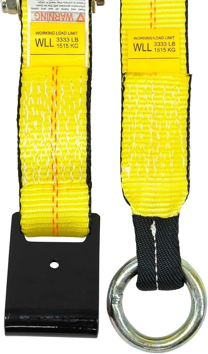 Mytee Products 4 Pack 2" x 168" Car Tie Down Straps for Trailer with Flat Hook - 3333 LB WLL Lasso Style Tire Straps for Car Trailer with Ratchets - Vehicle Tie Down Wheel Straps for Hauling Cars