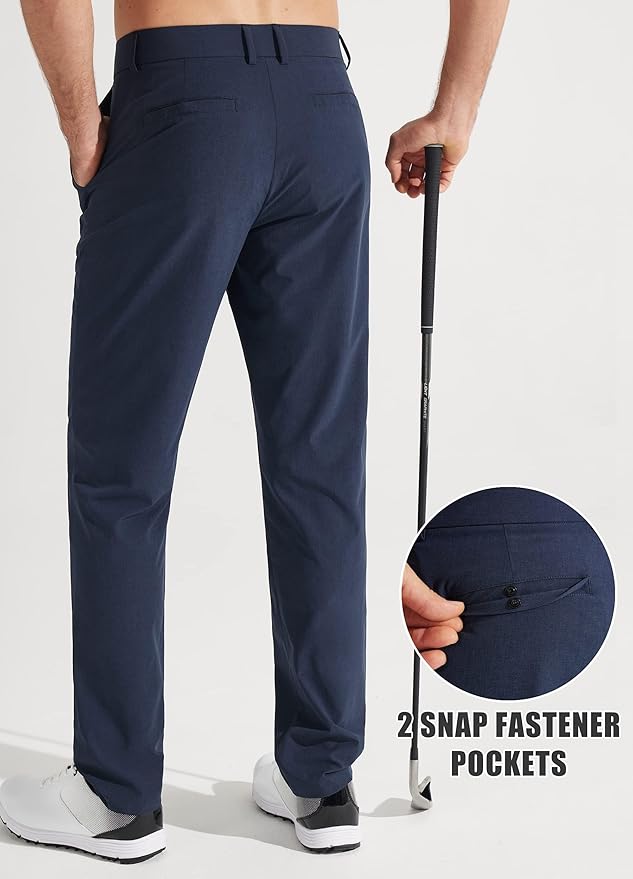 Libin Mens Golf Pants Stretch Work Dress Pants 30"/32"/34" Quick Dry Lightweight Casual Comfy Trousers with Pockets
