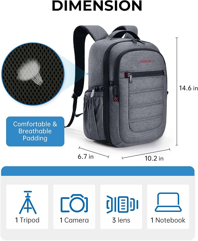 BAGSMART Camera Bag for DSLR, Waterproof Camera Backpacks for Photographers