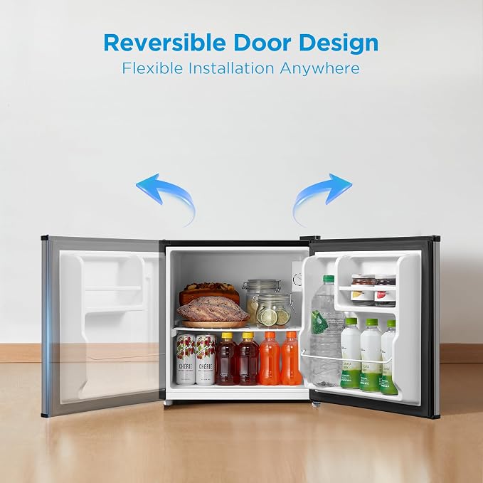 Midea 1.7 Cu.ft Mini Fridge, Energy Star Certified, Low Noise for Bedroom | Adjustable Thermostat, Reversible Door,Ideal for Dorm, Office,Steel Gray