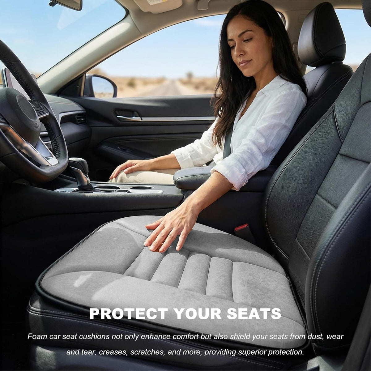 Car Seat Cushion Chair Cushions, Breathable Driver Seat Protector with 1.2" Thick Comfort Memory Foam, Non-Slip Pressure Relief Driver Seats Pillow for Vehicle Office Home (Gray)