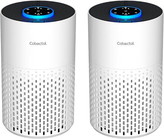 2 Pack Air Purifiers for Bedroom Home, Cobectal Air Cleaner with H14 True HEPA 3-in-1 Filter for Room up to 1050 ft², Sleep Mode & Aroma Function, Portable Air Purifiers for Office, Dorm, RVs, White