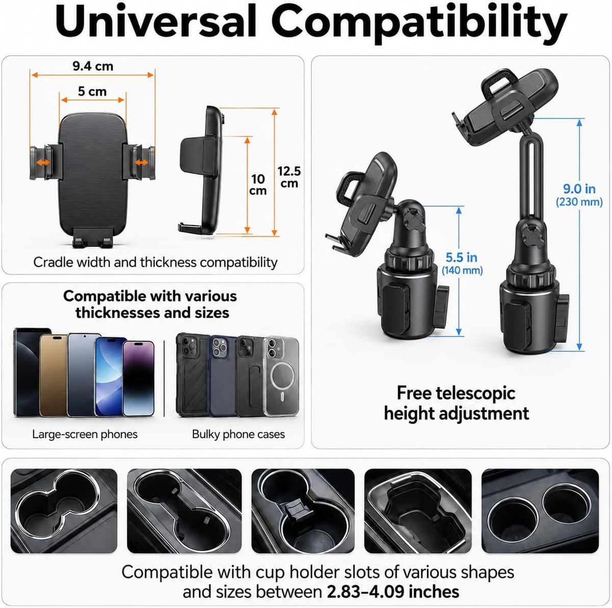 Car Cup Holder Phone Mount, Long Neck for iPhone, Samsung and Google Pixel
