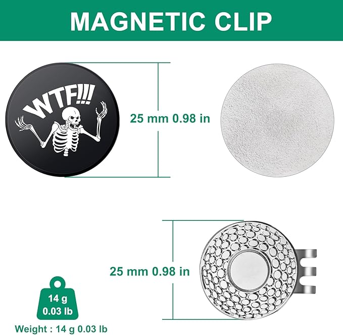 Golf Ball Marker Hat Clip, Funny Golf Accessories, Golf Gifts for Men 25 MM