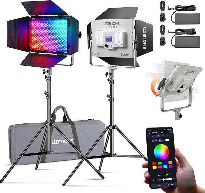 Godox LP600R 60W RGB LED Light Panel 2-Light Kit, Light Stand, Carrying Case