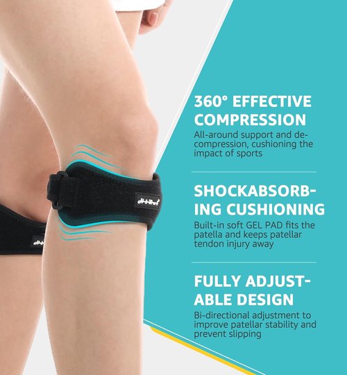 HiRui Knee Brace - Gel Pad Patella Straps for Pain Relief | Support for Running, Basketball, & More (Black)