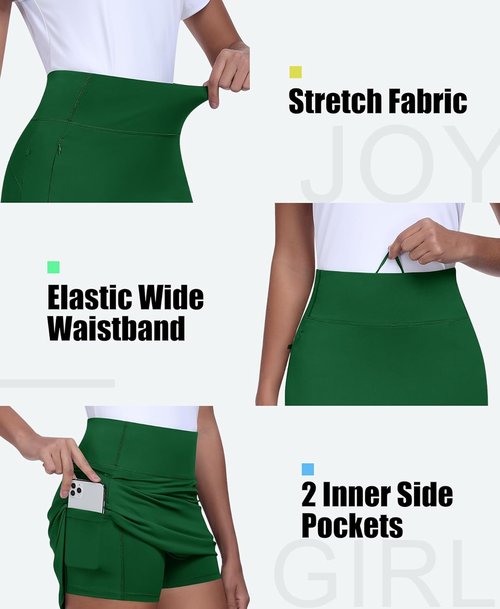 JoyGirl 16" Women's Golf Skirts - High Waisted Athletic Skorts with Zipper Pockets | Tennis Style