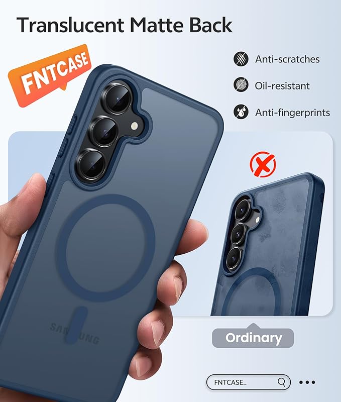 FNTCASE for Samsung Galaxy S25 FE Case: Magnetic Translucent Matte Military
