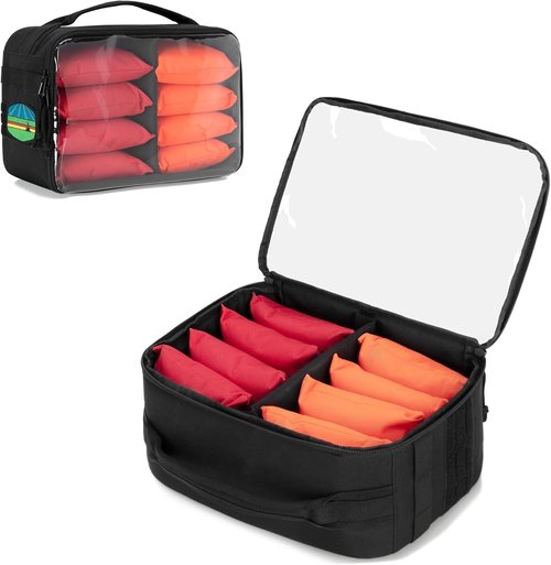 GOBUROS Cornhole Bag Carry Case - Holds Up to 8 Bags | Padded Divider & Portable Handle - Black