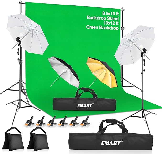 EMART 8.5X10 FT Green Screen Backdrop Kit, Photography Umbrella