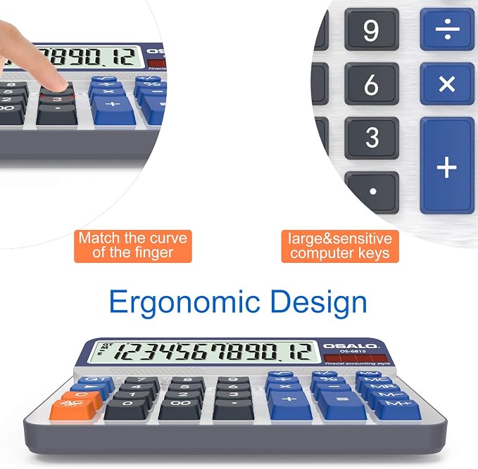 Desktop Calculator Extra Large 5-Inch LCD Display 12-Digit Big Number