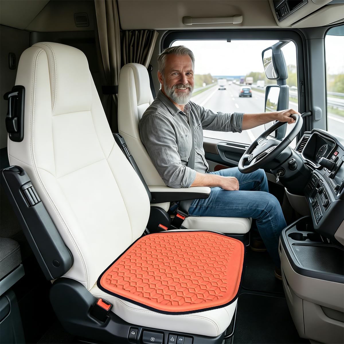 Zpana Gel Car Seat Cushion, Non-Slip & Comfortable Automotive Chair Protector Pad for Driving, Breathable Vehicle Interior Mat Cover Accessories, Universal Fit (Orange)