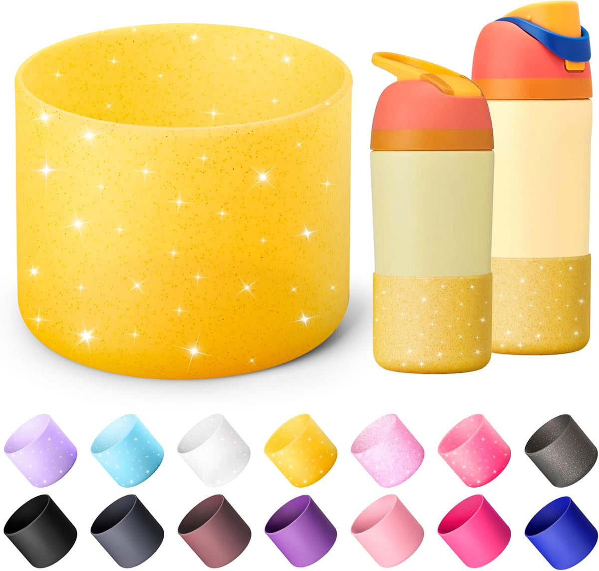 Owala Silicone Water Bottle Boot - Anti-Slip Protective Sleeve for 14/16oz & Kids 12oz Tumblers | Glitter Yellow