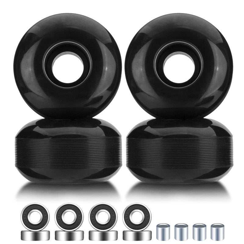 SPORTYOUTH Skateboard Wheels 52mm and Bearings Spacers Set, 95A Hard Wheels for Street Skateboard Tricks Cruiser, Pack of 4