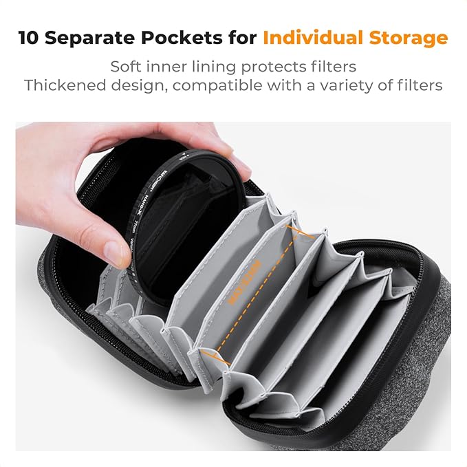 K&F CONCEPT 10 in 1 Lens Filter Case, Hard Shell Camera Filter Pouch Up to 82mm
