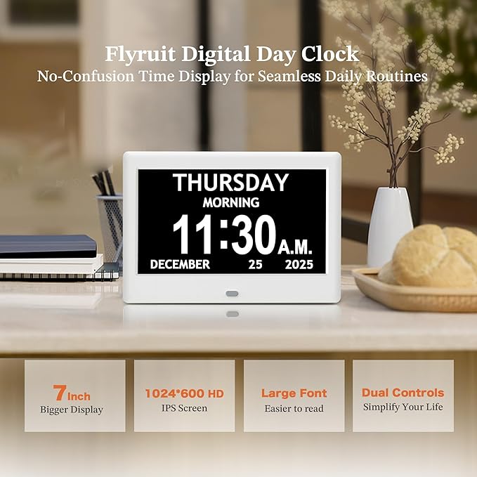 7'' Dementia Clock For Seniors, Large Display Digital Clock