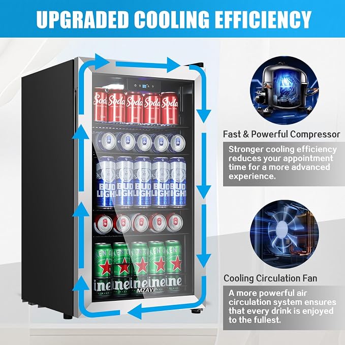 Beverage Refrigerator Cooler, 120 Can Mini Beverage Fridge with Reversible Glass Door for Soda Beer, 3 Cu.Ft Drink Fridge with Digital Temperature Control & Adjustable Shelves - Silver