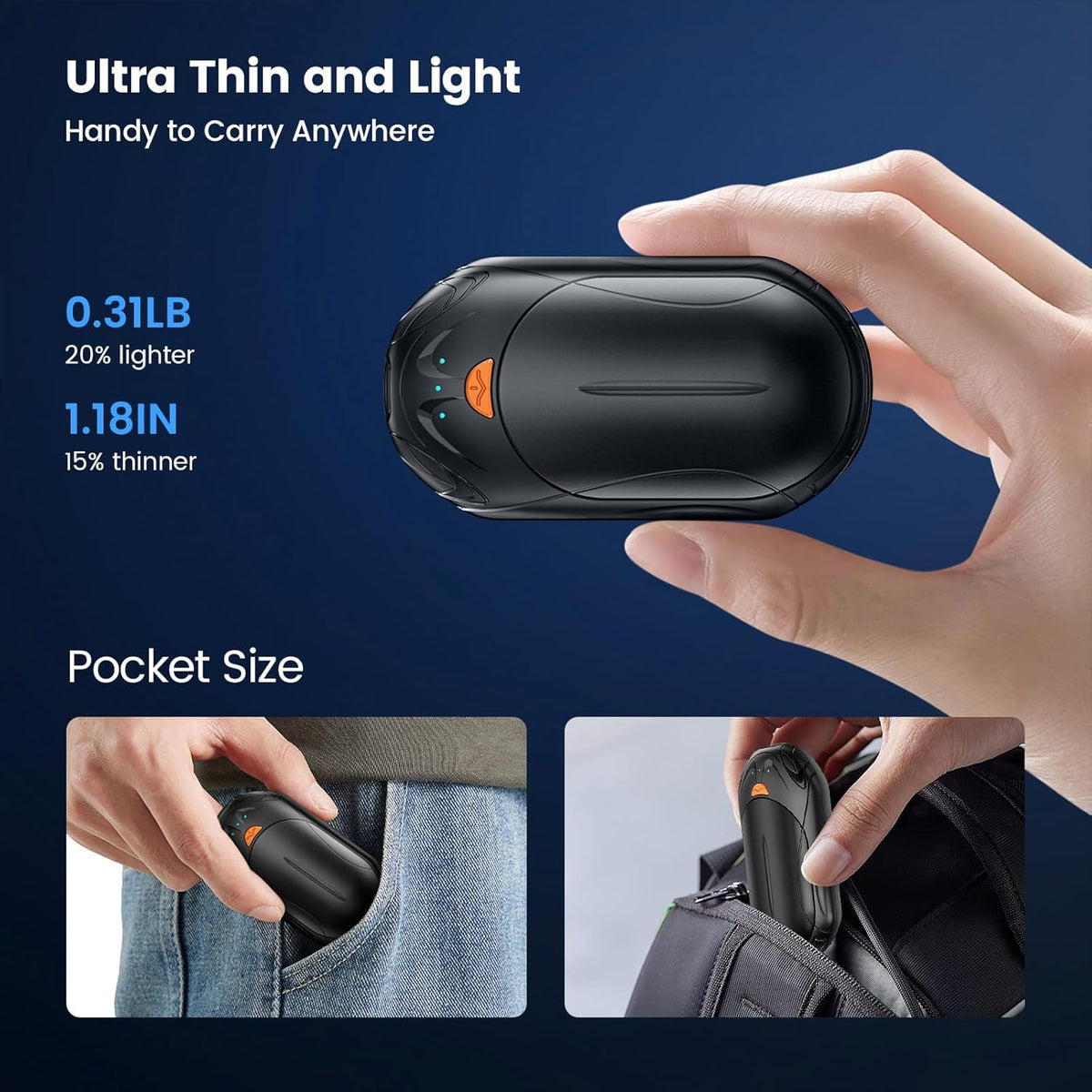 Skiennix Rechargeable Hand Warmers - 6000mAh Portable Electric Heater | 20 Hours of Heat, 2-Pack