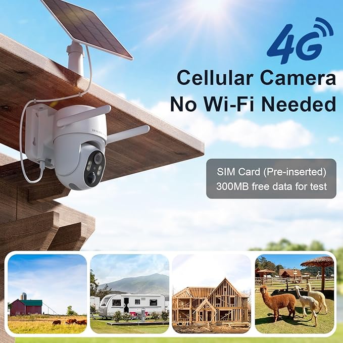 4G LTE Cellular Security Camera No Internet Needed, 2K Solar No wifi Security