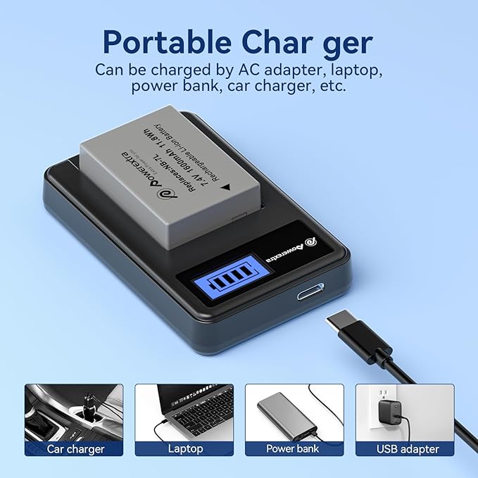 Powerextra NB-7L 2-Pack 1600mAh 7.4V Battery and Charger