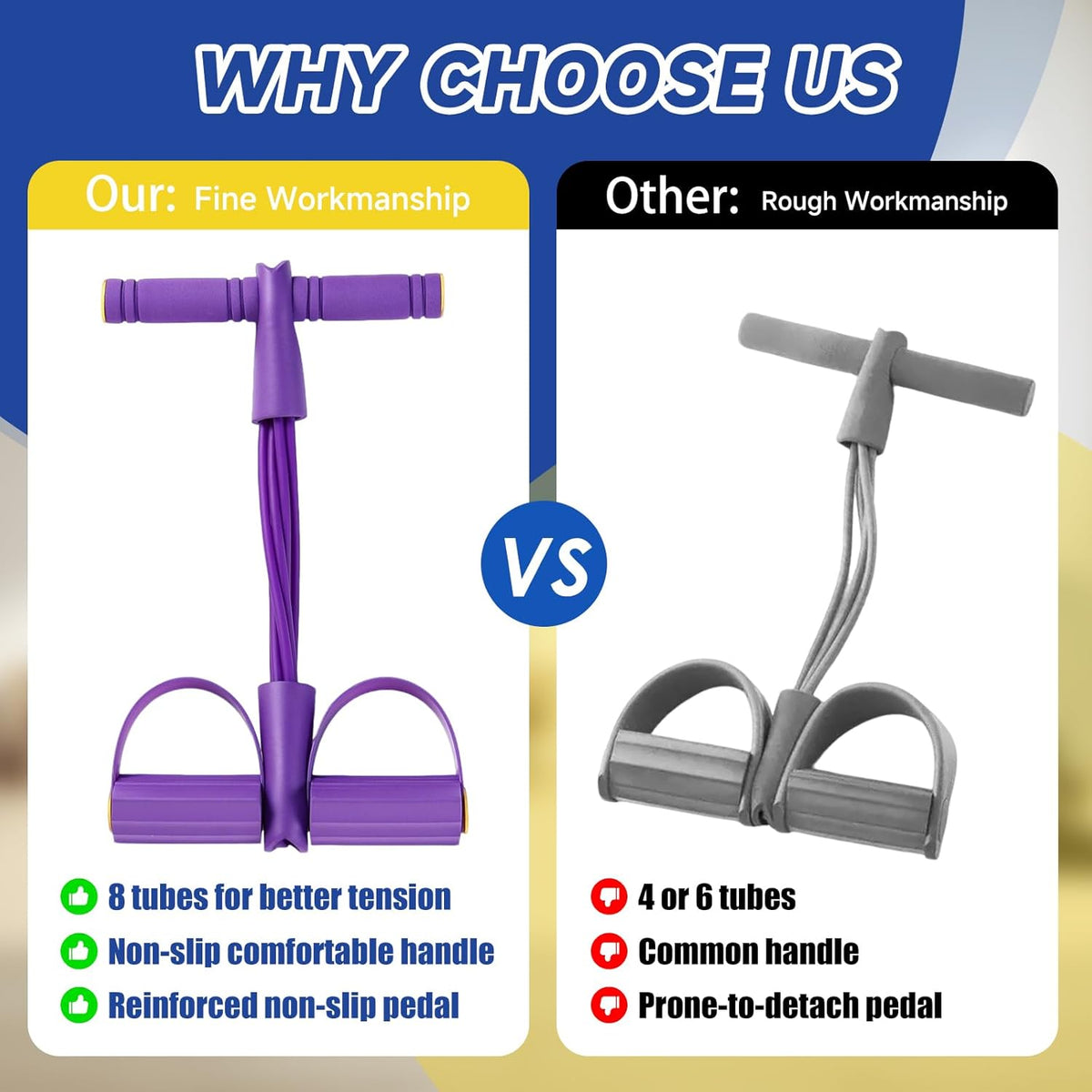 Pedal Resistance Band - 8 Tube Exercise Bands for Full Body Workout | Portable Fitness Equipment
