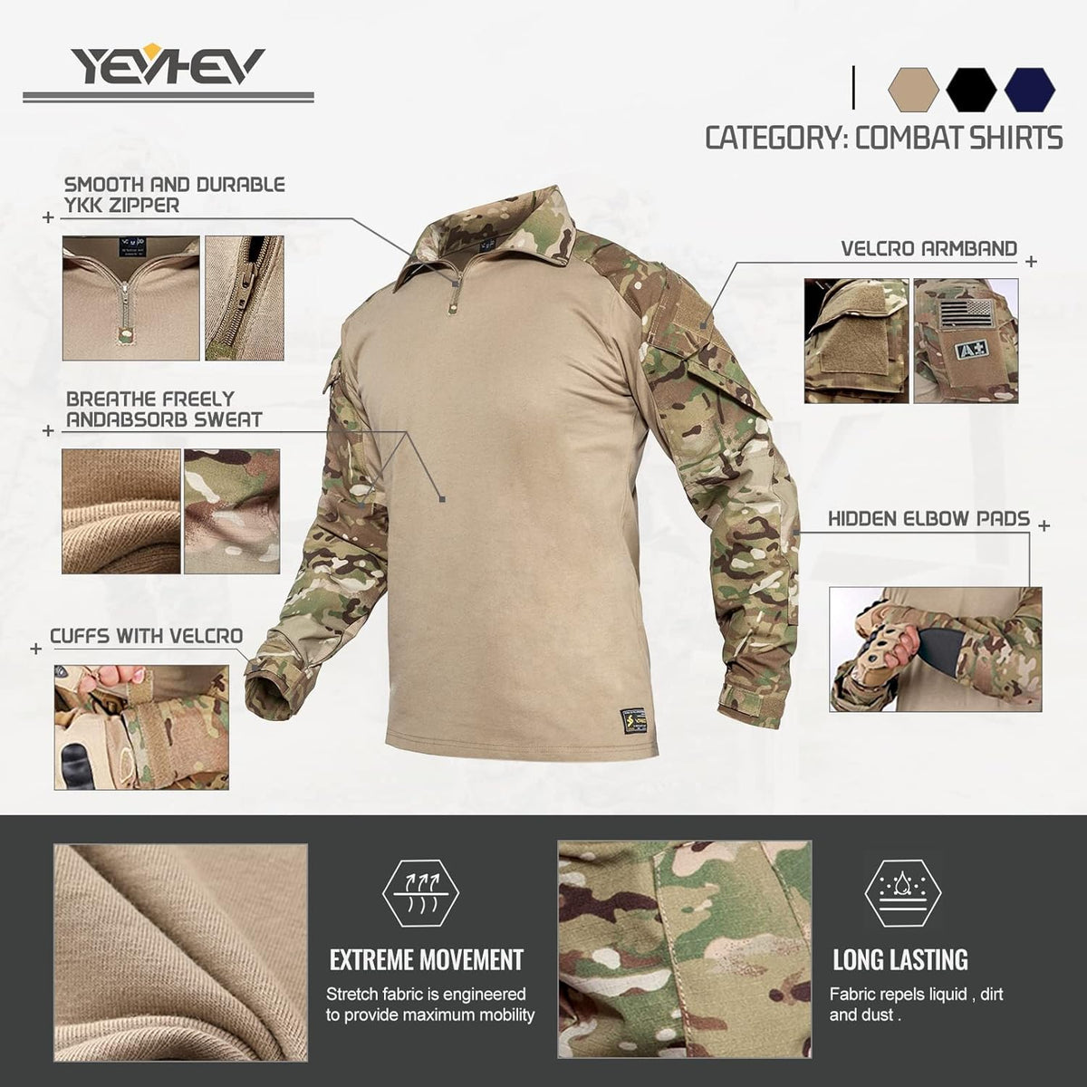 YEVHEV G3 Camouflage Shirt - Tactical Hunting Uniform with Elbow Pads for Men | Durable & Stylish