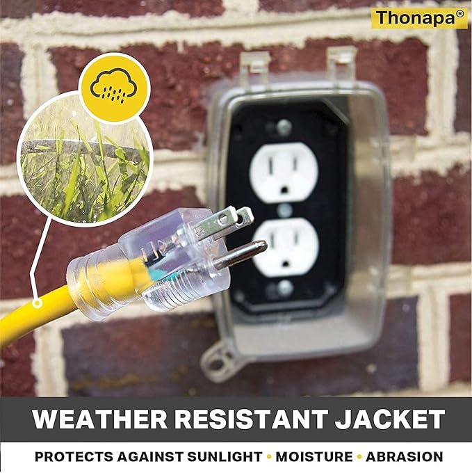 Thonapa 2 Pack Lighted Outdoor Extension Cord 25 ft - 12 Gauge 15 Amp Heavy Duty Power Extension Cords - SJTW - Great for Major Appliances, Power Tools, Garden Supplies - Yellow