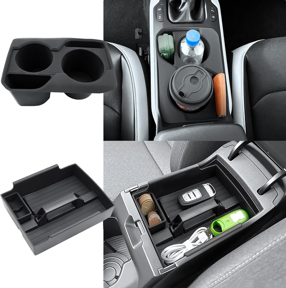(2Pack) Coleya 2025 2026 K4 Center Console Organizer &Cup Holder for Kia K4 (LX/LXS/EX/GT-Line/GT-Line Turbo), Durable ABS Plastic&Anti-Slip Rubber Console Tray Insert 2026 K4 Accessories