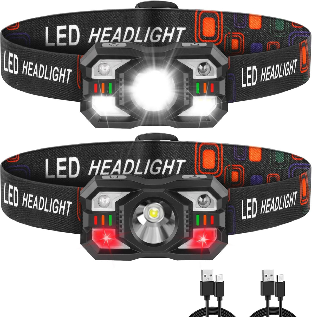 Staaricc Rechargeable LED Headlamp - Motion Sensor & Red Light | 2-Pack for Running, Camping, and More