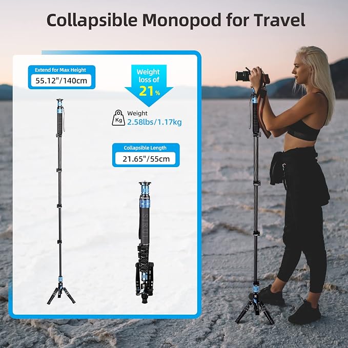 SIRUI P-325FS Monopod with Feet, Max Load 22lbs, 360° Panorama, Quick Release