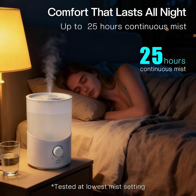 Cool Mist Humidifier for Bedroom, 3L Top Fill Ultrasonic Air Humidifier with Adjustable Knob Control, Quiet Operation, Auto Shut-Off, BPA-Free for Home, Baby, Office, Plants M4