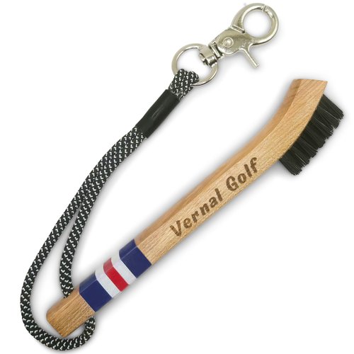 Golf Brush Made from Hickory Wood, Golf Club Groove Cleaner with Secure Clip Attachment for Bags and Carts - Golf Gifts for Men - Red and Blue