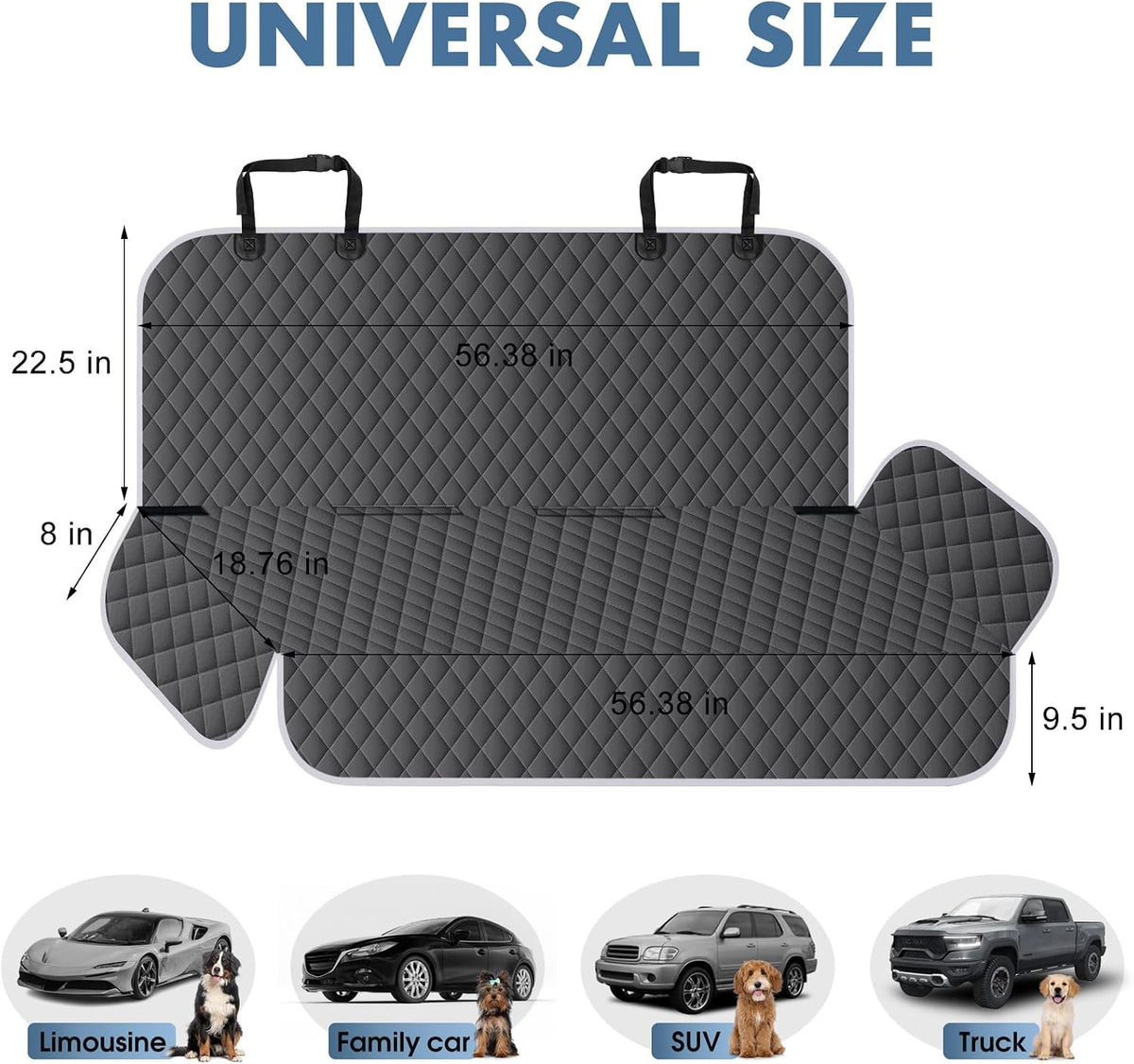 Waterproof Dog Backseat Cover for Cars, Non-Slip Pet Seat Protector, Grey