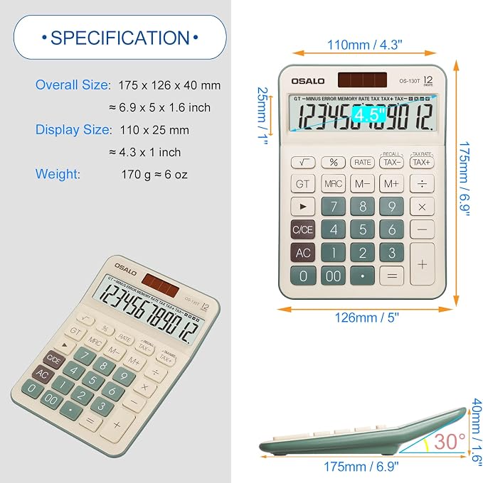 Desktop Calculator Large LCD Display 12 Digit Number Big Button Tax Financial