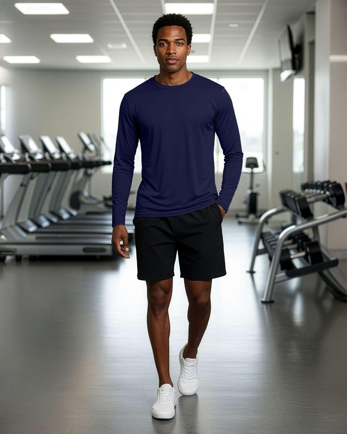 Real Essentials Men's Long Sleeve Dry Fit T-Shirts - UPF 50 Sun Protection for Hiking & Gym | 4 Pack