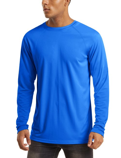 Fishing Shirts for Men Long Sleeve Hiking Shirts Men Sun Protection Clothing Men UPF 50 UV Shirts Athletic Shirts for Men Dry Fit Bright Blue