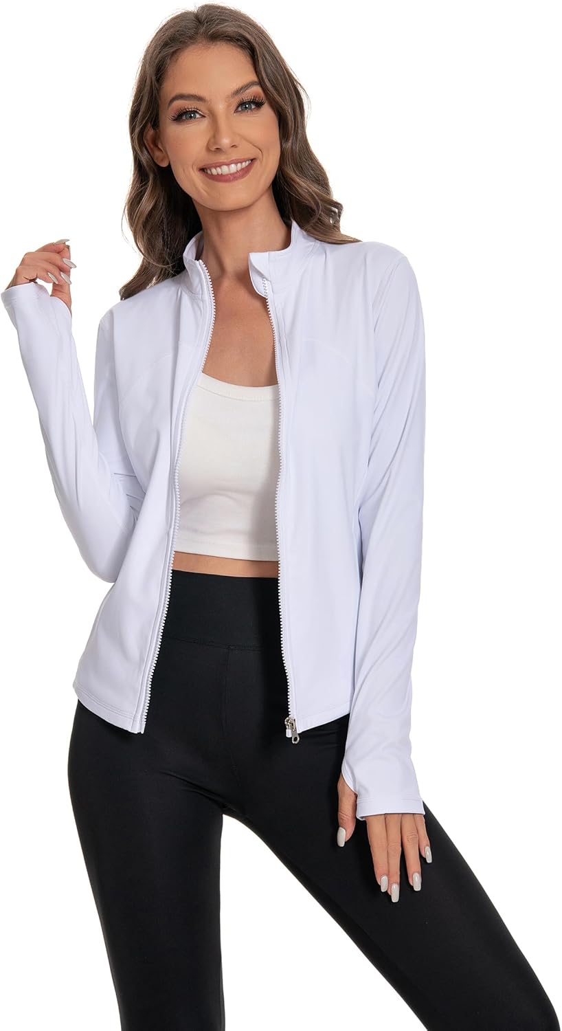 Skiennix Women's Athletic Full Zip Jacket - Lightweight Yoga Jacket with Pockets & Thumb Holes